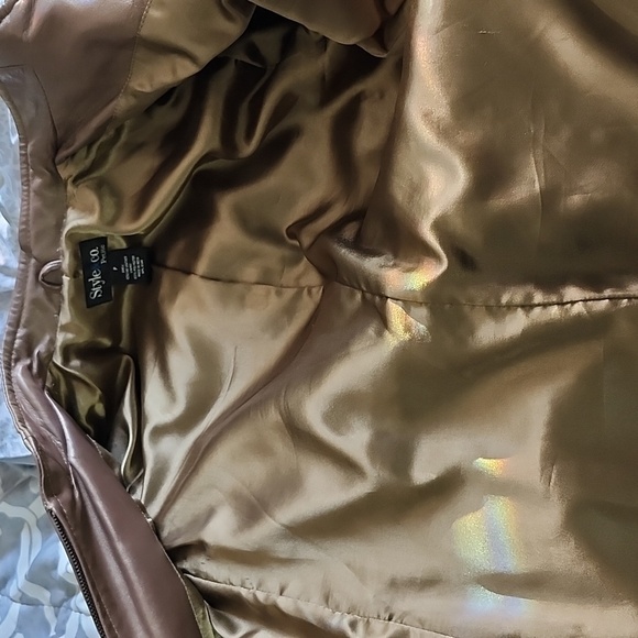 Real Leather zip up blazer jacket lined pewter metallic size womens petite small - Picture 6 of 7